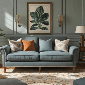 Kowloon Sectional 3 Seater Sofa cum Bed In Baltic Blue Premium Chenille Fabric Colour